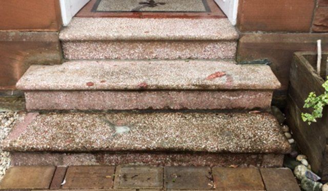 before terrazzo steps being cleaned