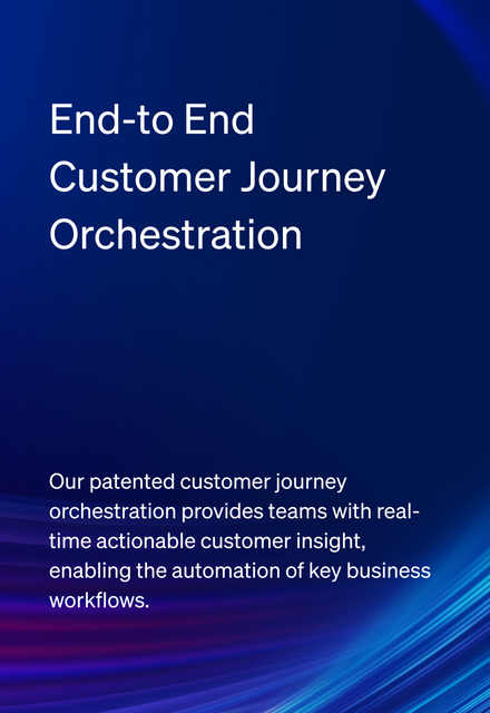 Blue graphic with text: "End-to-End Customer Journey Orchestration." Description below: