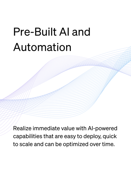 Text reads "Pre-Built AI and Automation" with a wavy graphic.