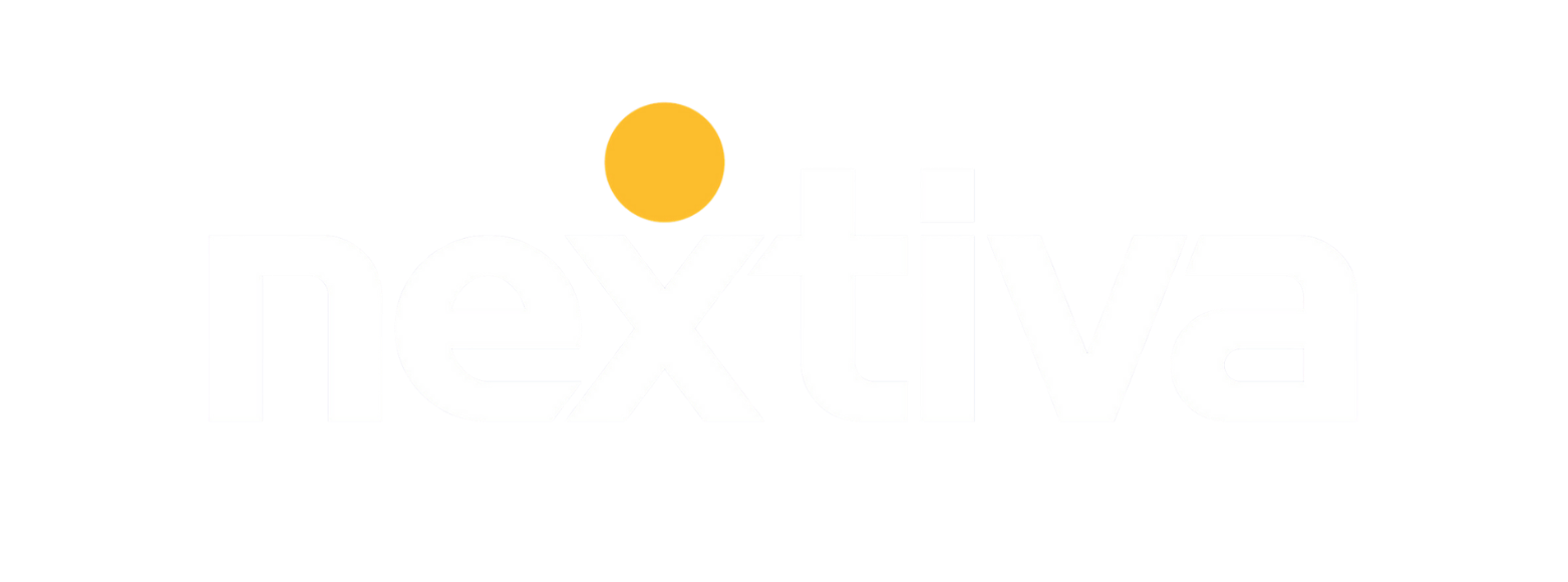 Logo with a yellow dot above white text.