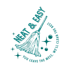 Neat & Easy cleaning services logo with mop, bubbles and sparkles