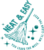 Neat & Easy cleaning services logo with mop, bubbles and sparkles