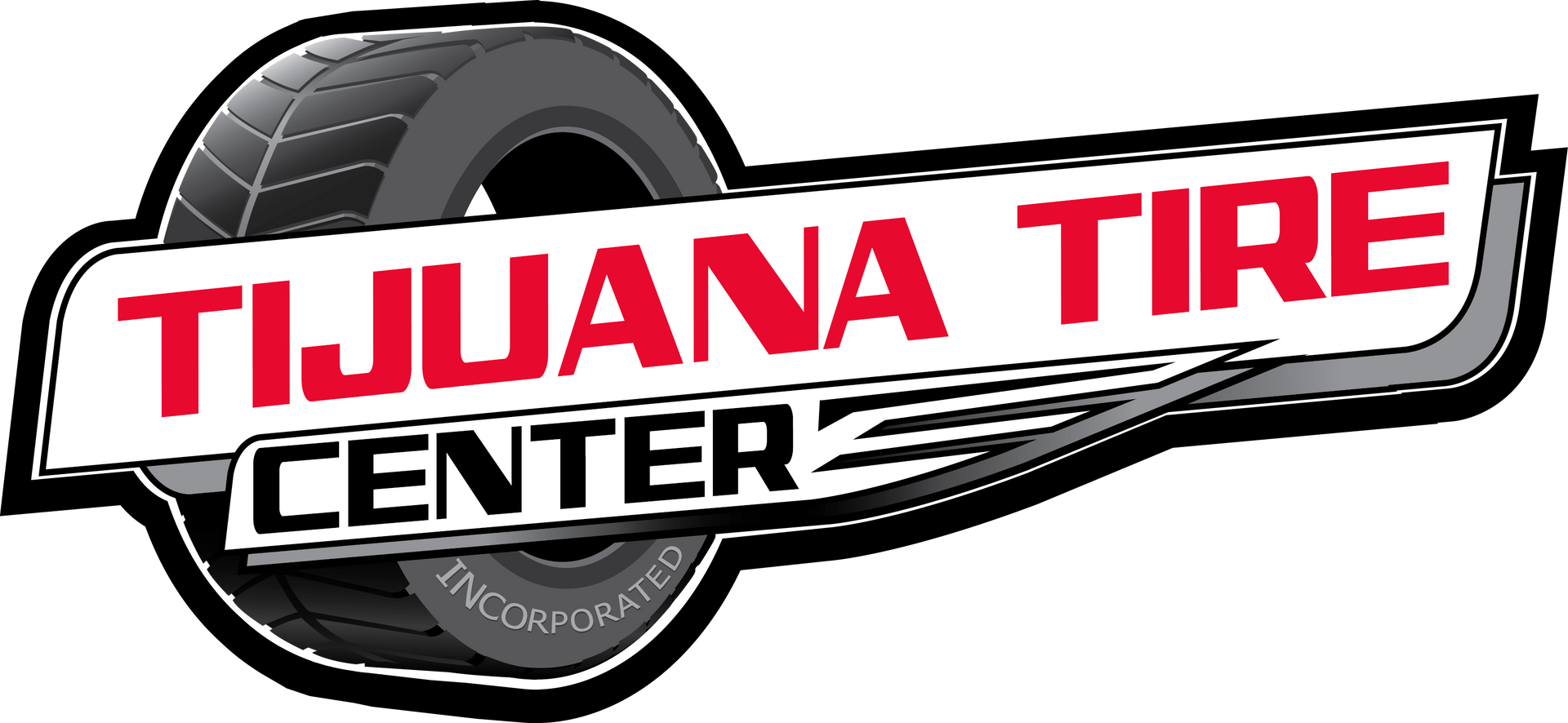 A logo for tijuana tire center with a tire in the center