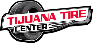 A logo for tijuana tire center with a tire in the center