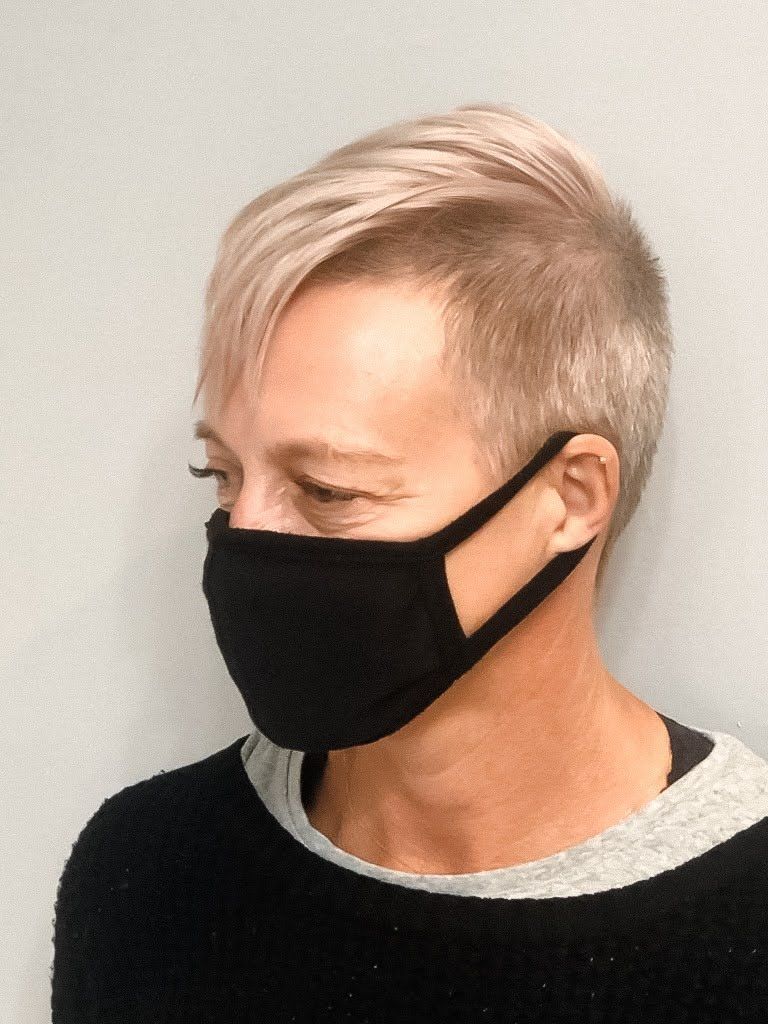 white blonde hair side view short cut