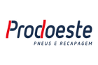 Logotipo da Prodoeste com texto cinza e vermelho, além do subtítulo “PNEUS E RECAPAGEM” abaixo.