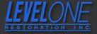 A blue logo for levelone restoration inc.