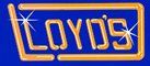 A neon sign that says loyd 's on a blue background.