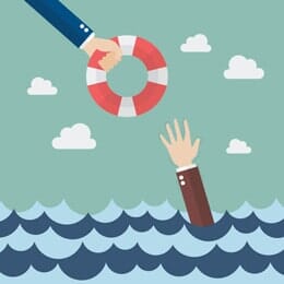 Drowning Businessman Getting Lifebuoy from Other Businessman — Bankruptcy Law Practice in Bozeman, MT