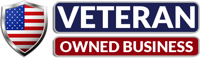 A veteran owned business logo with an american flag on it