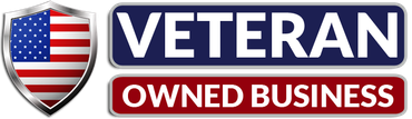 A veteran owned business logo with an american flag on it