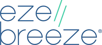 A blue and green logo for eze breeze.