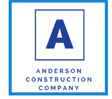 The logo for anderson construction company has a blue letter a in a square.