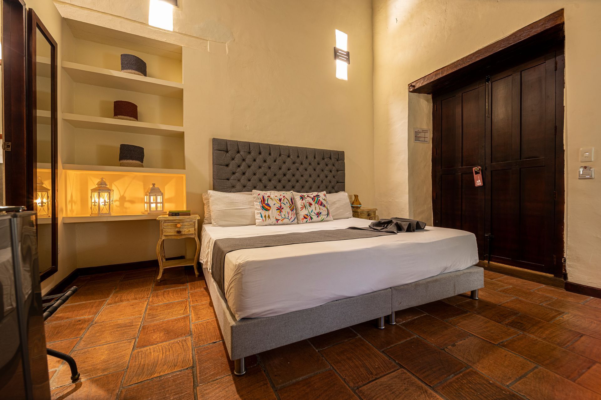 There is a large bed in the middle of the room.