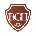 A brown shield with the word bgh on it.