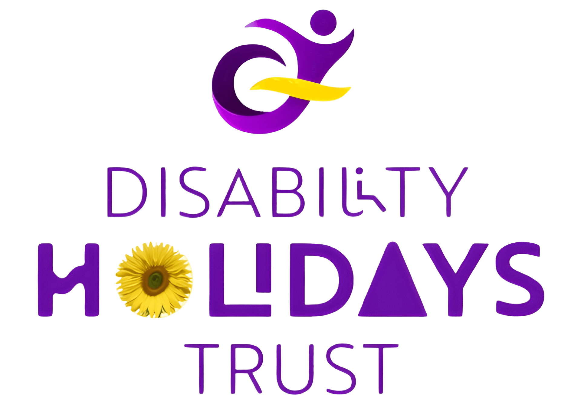 A purple and yellow logo for the disability holiday trust