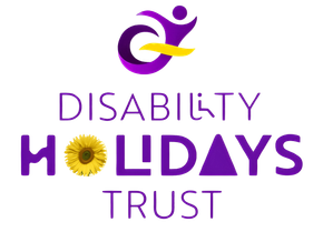 A purple and yellow logo for the disability holiday trust