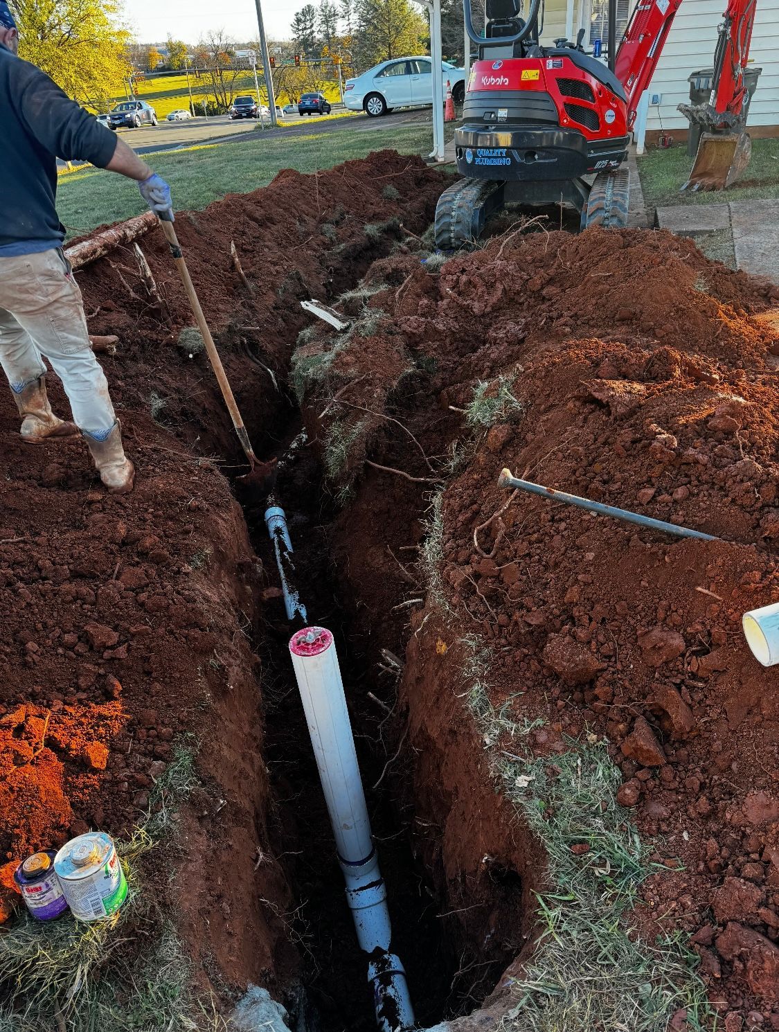 A water line service in Charlottesville, VA by Quality Plumbing