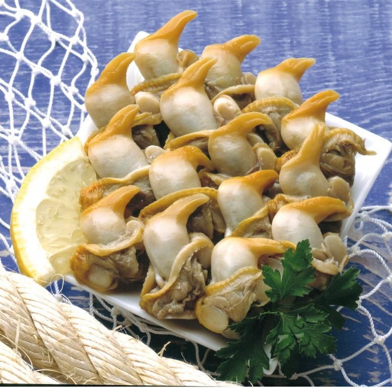 Un cuenco de caracoles marinos cocidos, adornado con perejil y una rodaja de limón, colocado sobre una red de pesca.