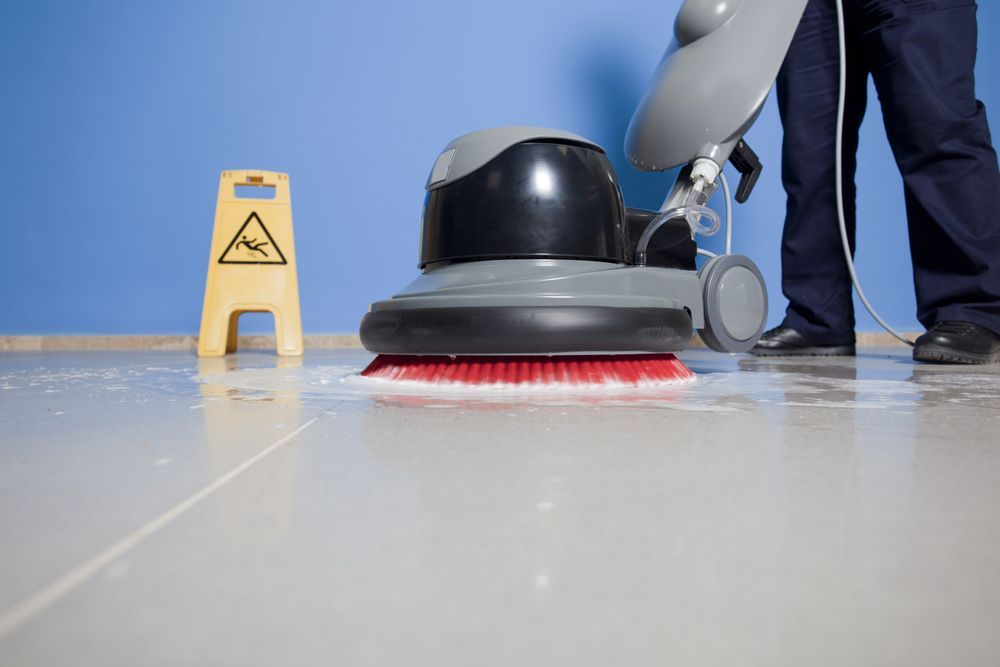 Cleaning Floor With Machine — Cleaning Services in Shepparton, VIC