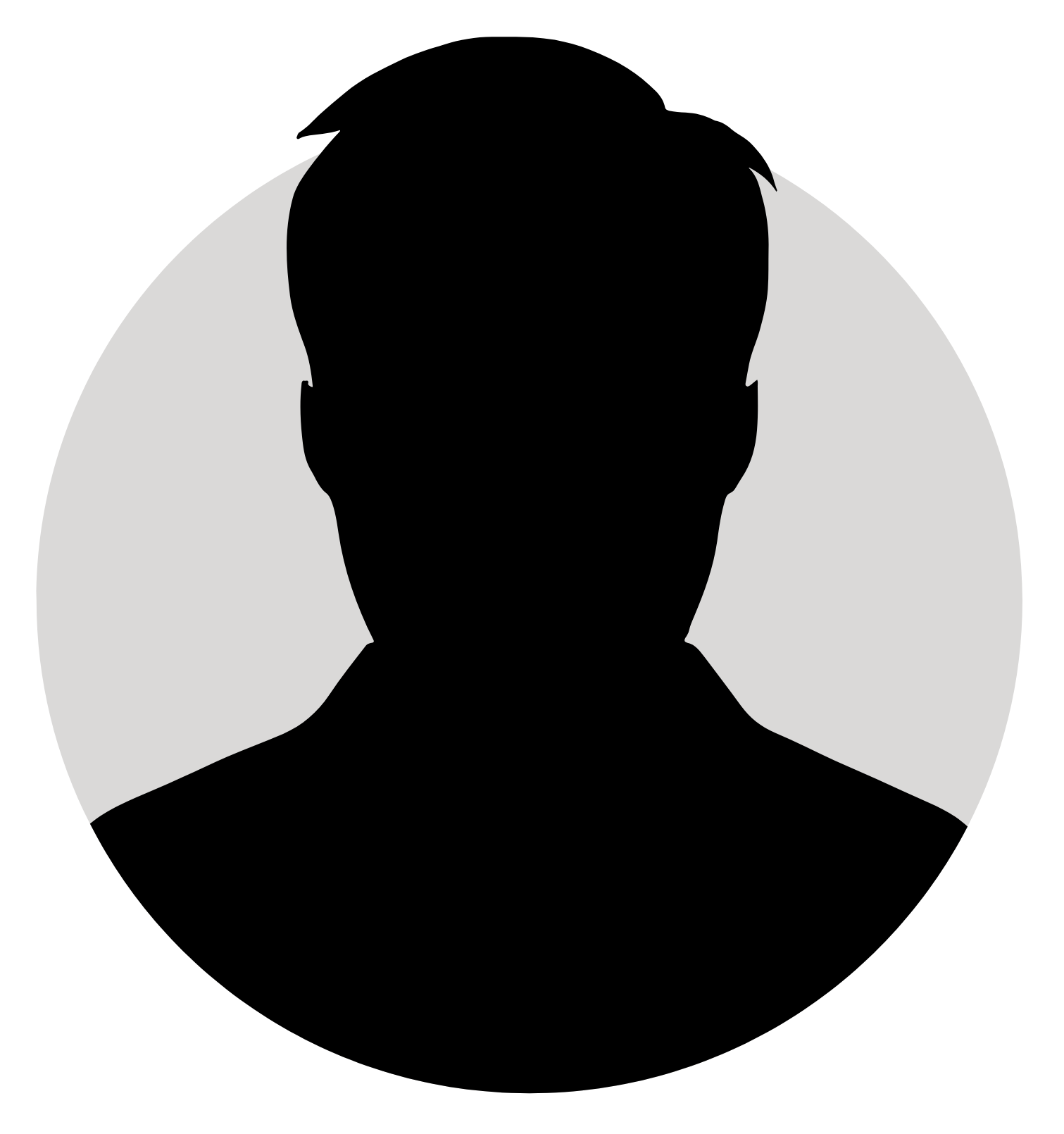 A silhouette of a man's head in a circle.