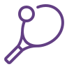A purple icon of a tennis racket.