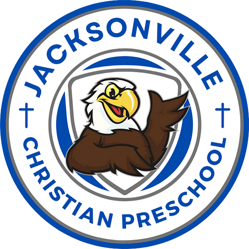 The logo for jacksonville christian preschool has a bald eagle on it.