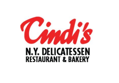 Cindi's N.Y. Delicatessen logo in red and black text on a white background.
