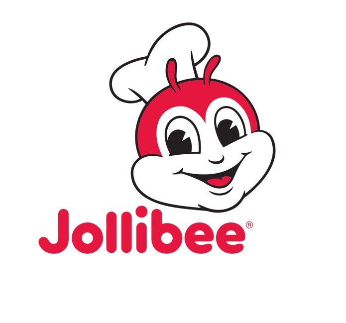 Jollibee logo: smiling red bee-like mascot wearing a chef's hat, red text below.