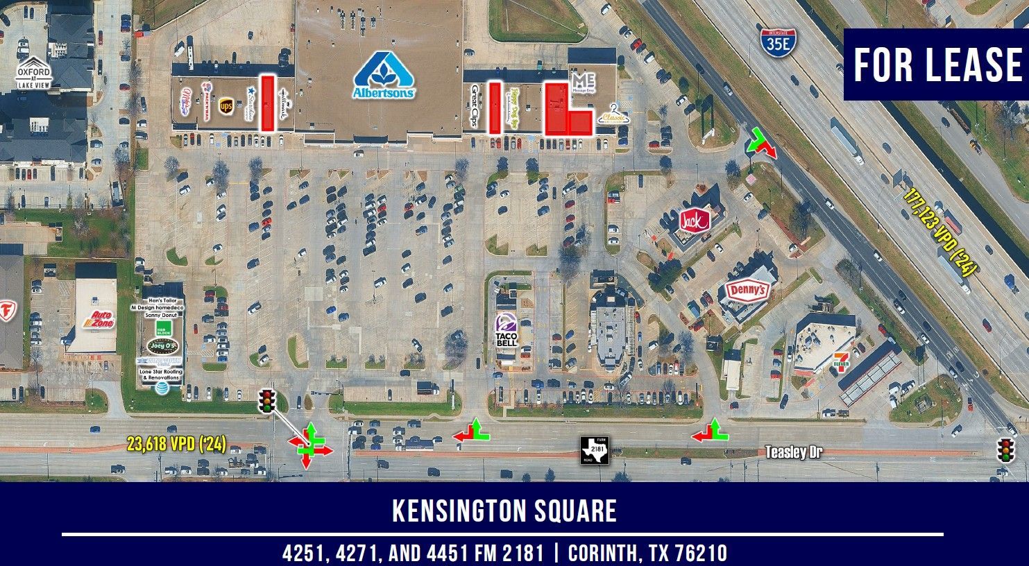 Aerial view of Kensington Square shopping center, with 