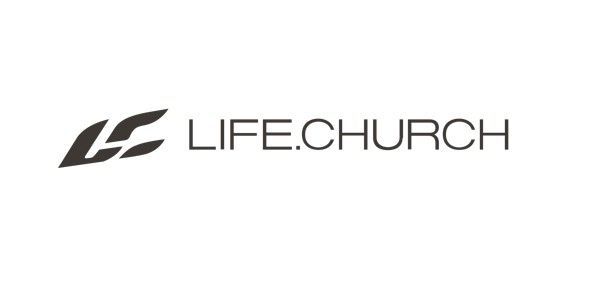 Life.Church logo. A stylized dark gray design to the left of 