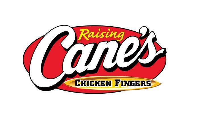 Raising Cane's logo with white cursive 