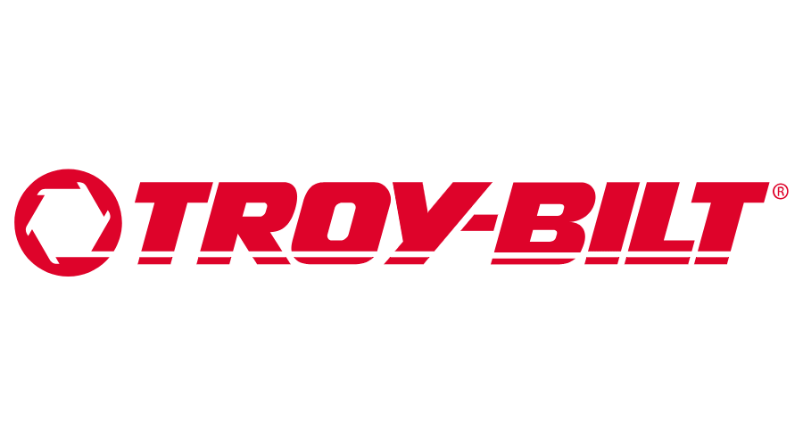 The troy-bilt logo is red and white on a white background