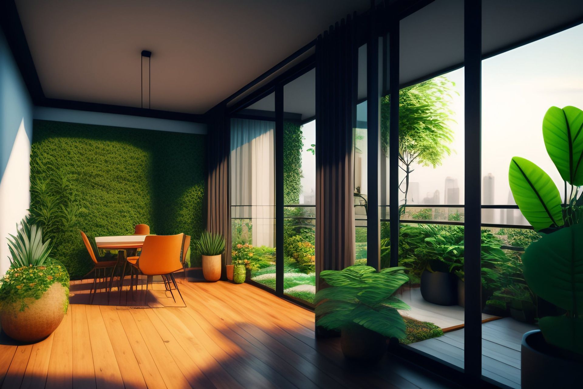 A dining room with a table and chairs and a green wall