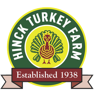 Hinck Turkey Farm logo: circular with turkey, 