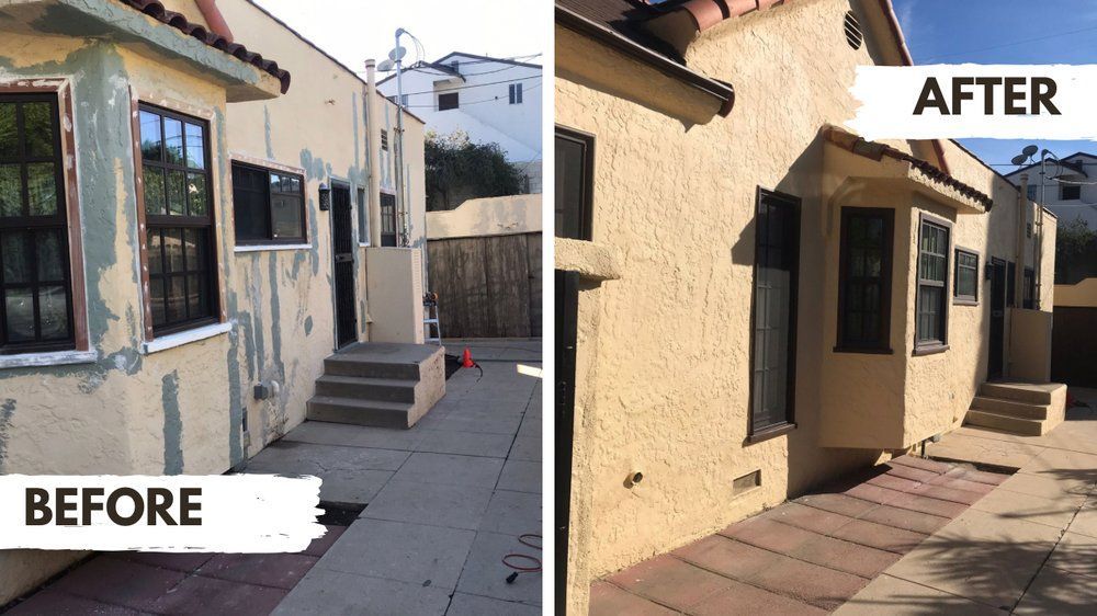 A before and after picture of a house that has been painted