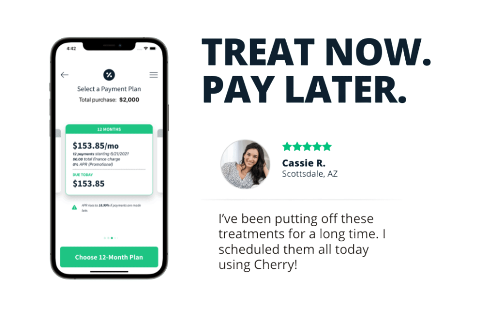 Phone showing payment plan options. Text: 