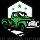 Green truck within a white-bordered black logo. Three green stars appear above the truck, and the road is visible below it.