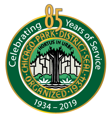 The chicago park district seal is celebrating 85 years of service