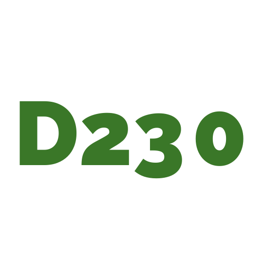 The word d230 is written in green on a white background