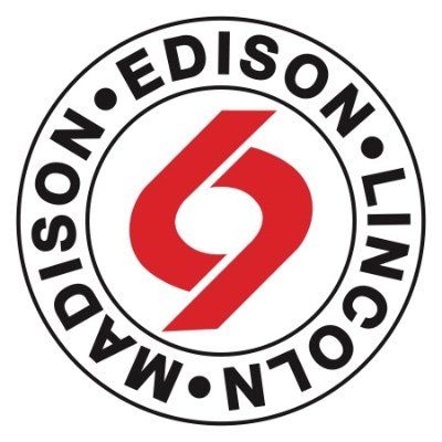A madison lincoln logo with a red swirl in the center