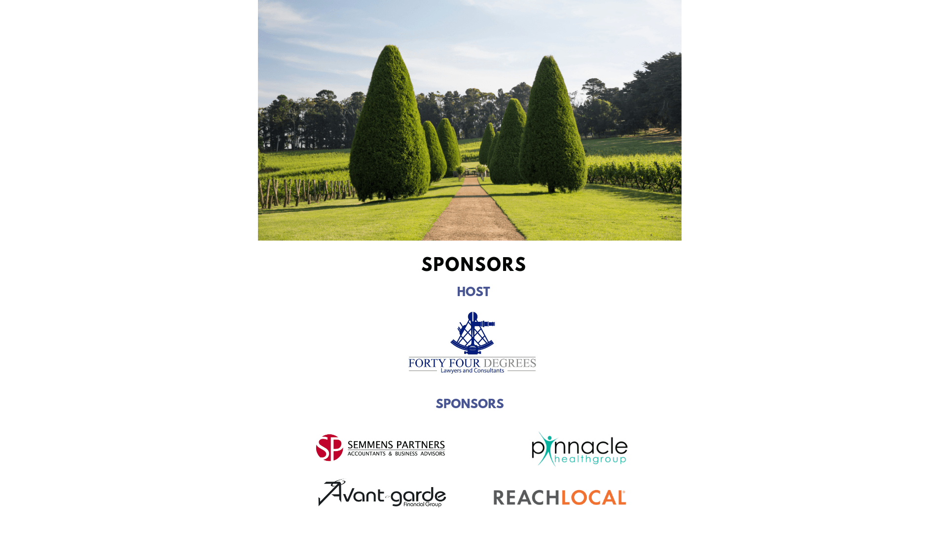 Forty Four Degrees, Semmens Partners, Pinnacle Healthgroup, Avant Garde, Reach Local, Sponsors of Luxury CPD event for lawyers