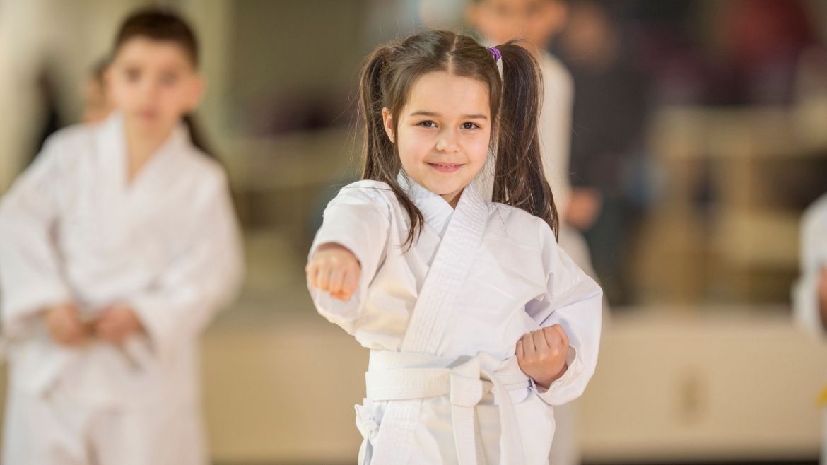 Children practicing karate in a class at Shinboku Karate in Peterborough