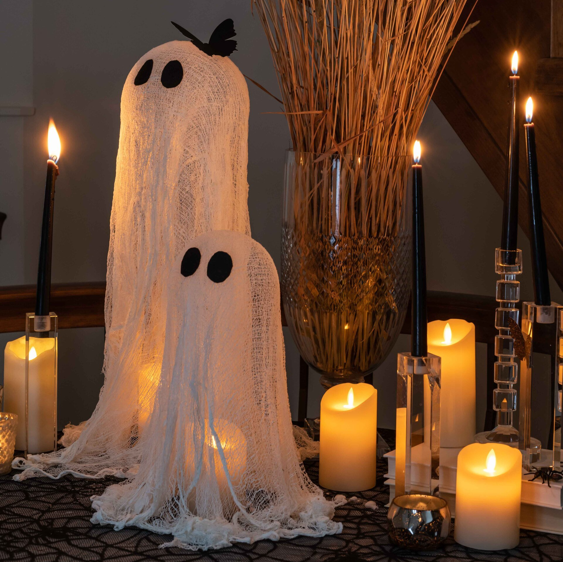 Cheesecloth ghosts for Halloween