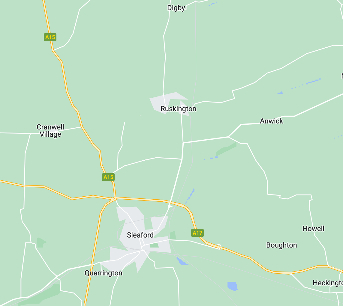 eDrive, areas we teach in map - Sleaford, Ruskington, Leasingham
