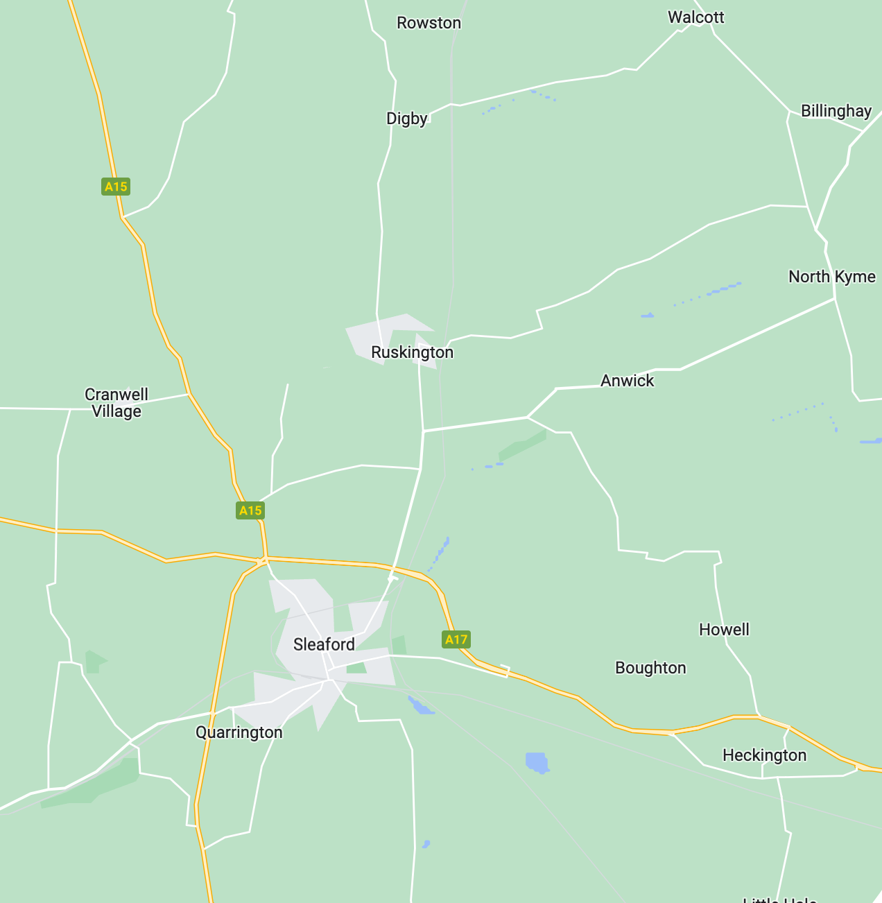 eDrive, areas we teach in map - Sleaford, Ruskington, Leasingham