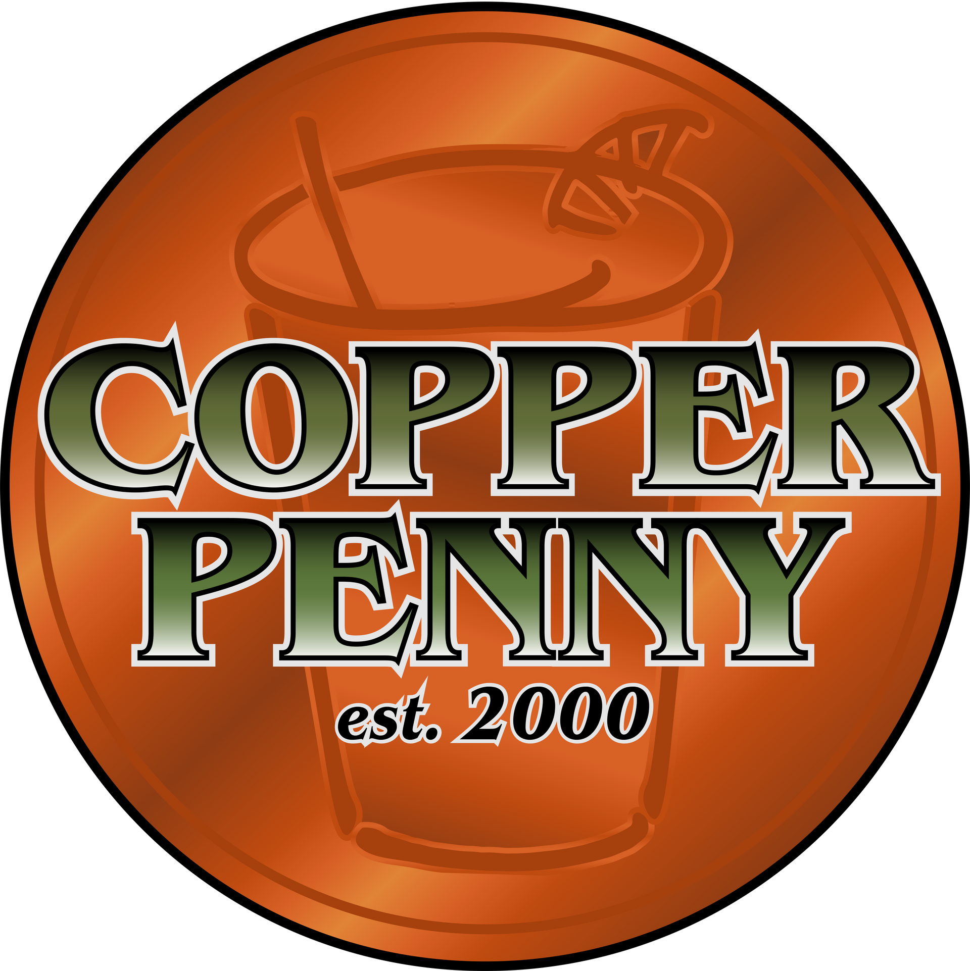 Copper Penny logo. Orange circle with a stylized limey cup and