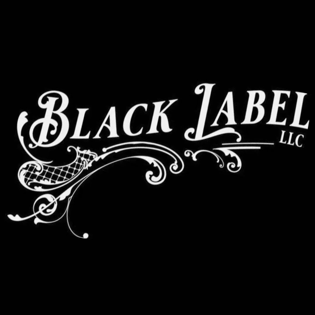 Black Label LLC logo in white script on a black background, with ornate flourishes.