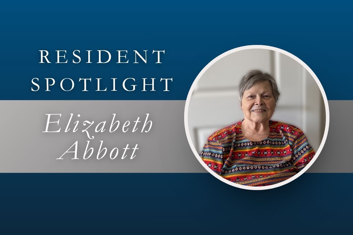 Resident Spotlight graphic with the name Elizabeth Abbott and a circular portrait photo of a smiling woman.