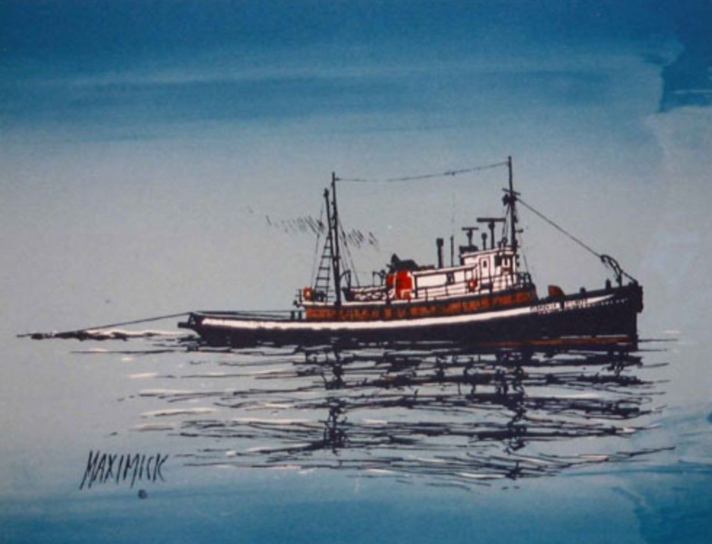 Limited edition silkscreen of the tugboat, printed by Jim Morris for Bill